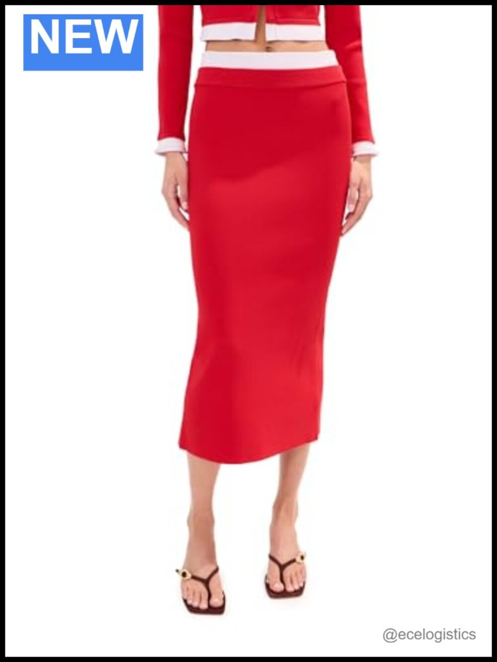 LE BOP Women's Alex Midi Skirt Ribbed Jersey Pull-On Work